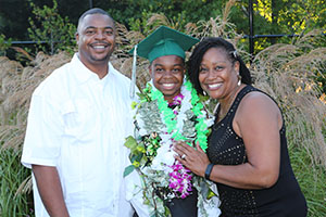 Proud graduate with parents
