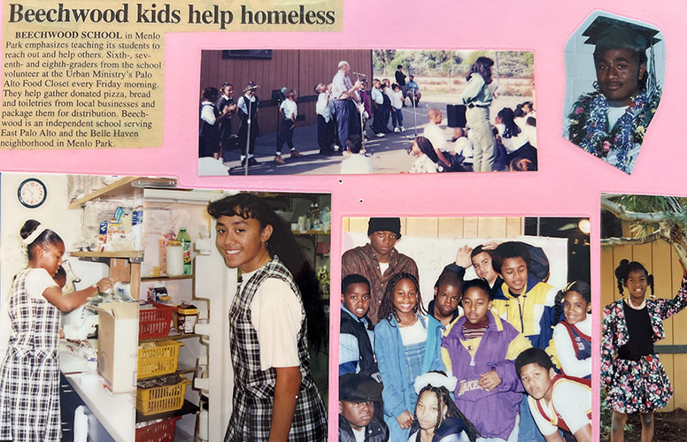 Scrapbook page with photos and newspaper clipping, "Beechwood kids help homeless"